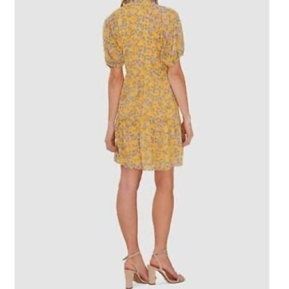 CeCe Yellow Flowy Floral Print Babydoll Dress - Picture 4 of 14